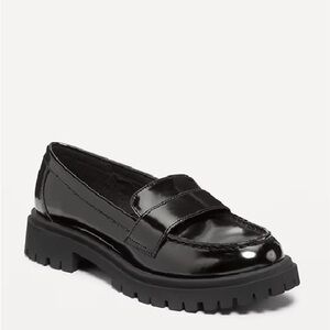 Kid’s Black Patent Lug Sole Penny Loafers Size 12